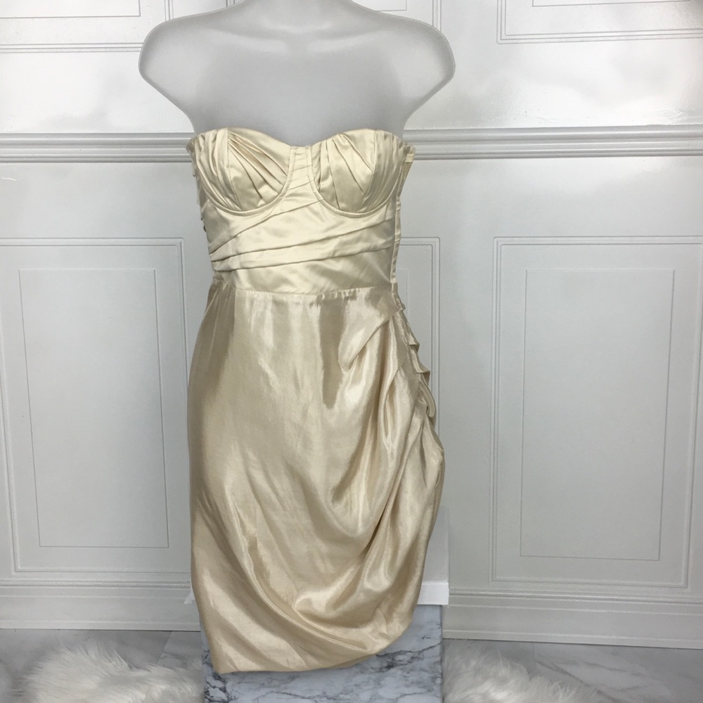 Cream Satin Corset Dress. Gathered on 1 Side! S-4